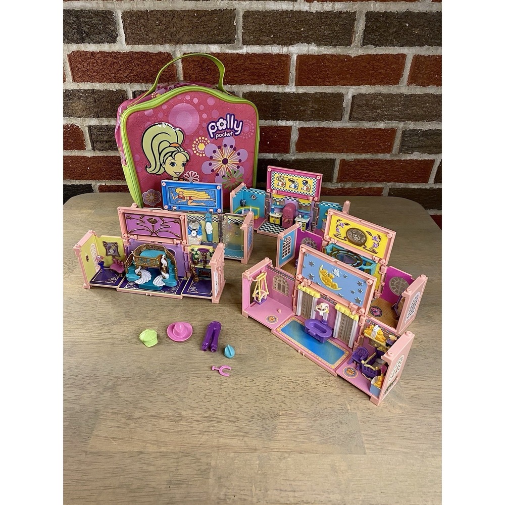 Vtg 1999 Polly Pocket Deluxe Mansion Dream Builders Stack House 5 Modules & Case